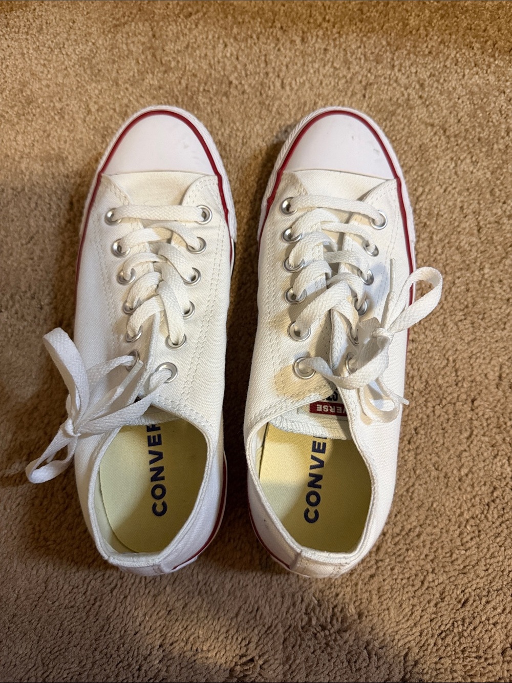 Converse Women's Low Top Canvas Sneakers in White with Red Trim